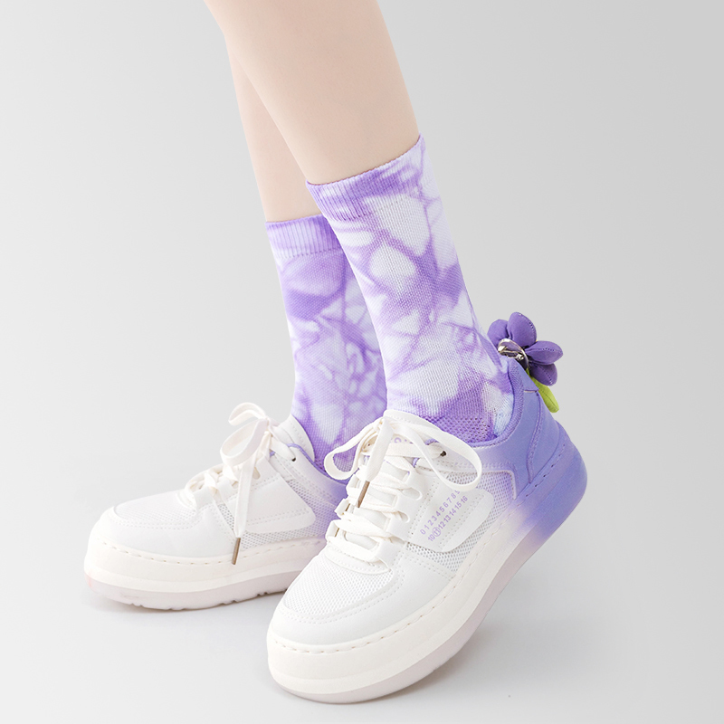 Tất thể thao dài đến bắp chân bằng vải cotton nhuộm màu
